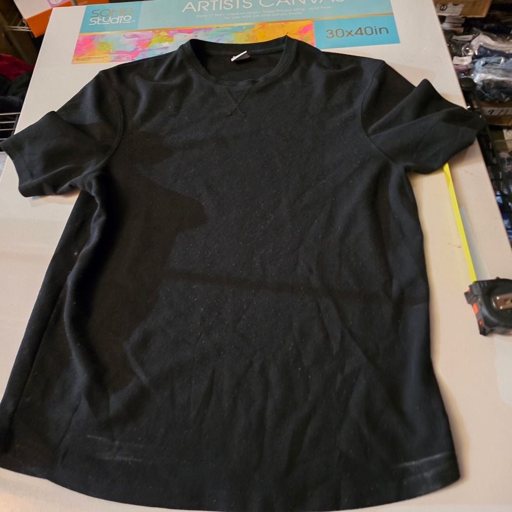 Zara Man Black Waffle Knit Short Sleeve T-Shirt Size Large Cross Stitch Neck